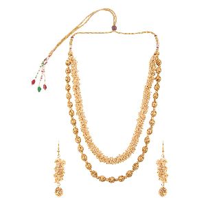 Indian Bollywood Gold Plated Faux Pearl Beads Strand Statement Necklace Earrings Bridal Jewelry Set