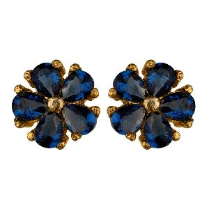 Indian Bollywood Gold Plated Floral Cubic Zirconia Stud Earrings Pierced Jewelry for Women