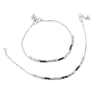 Indian Bollywood Silver Tone Bell Charms Tassel Chain Anklet Set