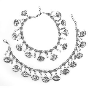 Indian Bollywood Silver Tone Bell Charms Tassel Chain Anklet Set Bracelet Payal Foot Jewelry