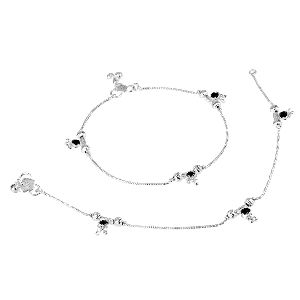 Indian Bollywood Silver Tone Bell Charms Tassel Chain Anklet Set Bracelet Payal Foot Jewelry