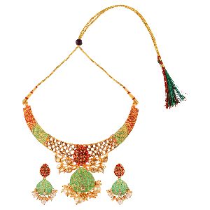 Indian Bollywood Traditional 14 K Gold Plated Kundan Pearl Wedding Choker Necklace Earrings Jewelry