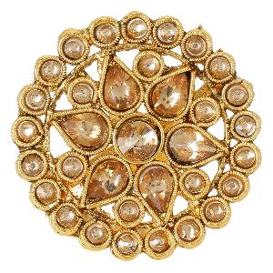 Indian Bollywood Traditional Antique Round Pearl Crystal Kundan Adjustable Big Ring Finger Jewelry