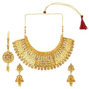 Indian Bollywood Traditional Crystal Wedding Temple Choker Necklace Earrings Maang Tikka Jewelry