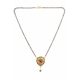 Indian Bollywood Traditional Gold Plated CZ Stone Mangalsutra Pendant Necklace with Chain for Women