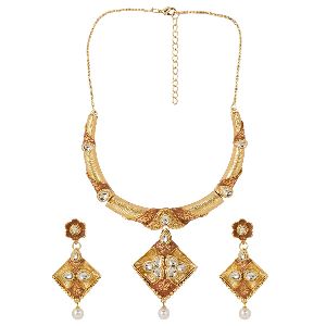 Indian Bollywood Traditional Gold Plated Kundan Pearl Wedding Choker Necklace Earrings Jewelry Set