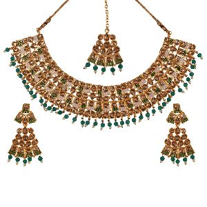 Indian Bollywood Traditional Kundan Crystal Pearl Wedding Choker Necklace Earrings Maantikka Jewelry