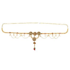 Indian Bollywood Vintage Pearl Kundan Crystal Waist Belt Belly Chain Kamarbandh Bridal Body Jewelry