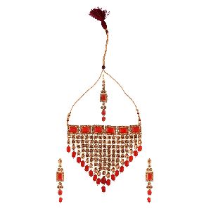 crystal choker necklace maang tikka earrings head chain set