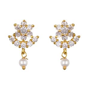 Indian Fashion Floral Cubic Zirconia Faux Pearl Drop Stud Earring Pierced Jewelry for Women