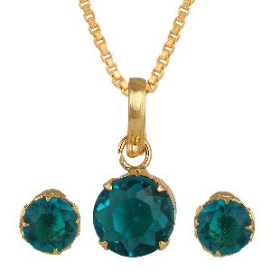 Indian Fashion Jewelry Round Crystal Pendant Necklace Set with Earrings for Women