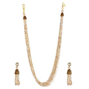 mutilayer strand faux pearl beaded collar necklace set