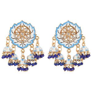 Indian Jewelry Antique Crystal Kundan Jhumki Tassel Dangle Earrings Set for Women