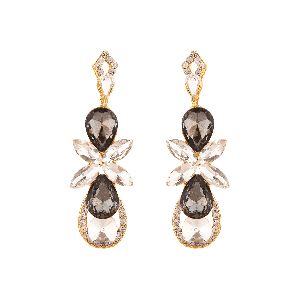 Indian Jewelry Bollywood Crystal Black Floral Dangle Drop Earrings for Women