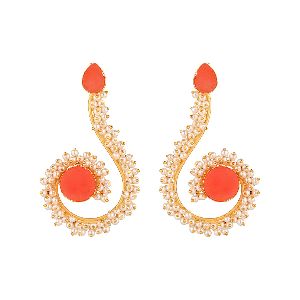Indian Jewelry Bollywood Faux Pearls Stone Long Dangle Drop Earrings Set for Women