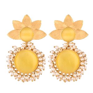 faux stone crystal floral dangle drop earrings