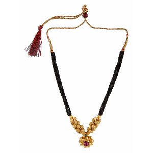 Indian Mangalsutra Traditional Black Beaded Pearl Temple Pendant Necklace Jewelry for Women