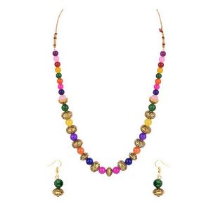 oxidized boho faux pearl beaded necklace earrings set