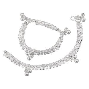 Silver Tone Bell Charms Tassel Chain Anklet Set