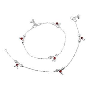 Indian Silver Tone Bell Charms Tassel Chain Anklet Set Bracelet Payal Foot Jewelry