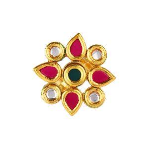 bollywood gold plated kundan crystal floral adjustable ring