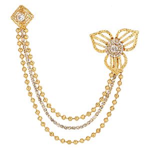 Indian Stylish Crystal Brooch Pin with Chain Tassels Lapel Pin Wedding Jewelry