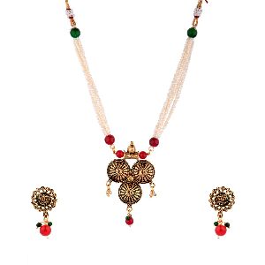 crystal kundan pearl beaded pendant choker necklace set