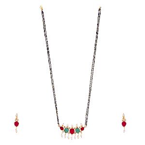 Indian Traditional Mangalsutra Crystal CZ Pendant Necklace Earring Jewellery Set for Women