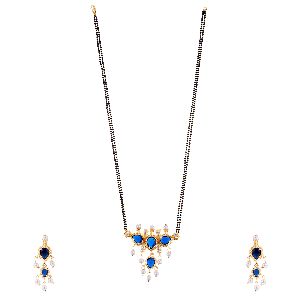 Indian Traditional Mangalsutra Crystal Kundan Gold Plated Pendant Necklace Earring Jewellery Set