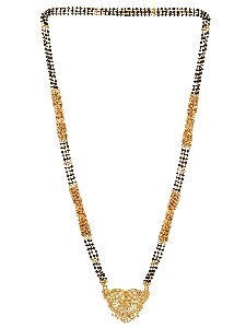 Indian Traditional Mangalsutra Gold Plated Pendant Long Black Beaded Chain Necklace Jewelry