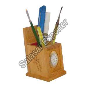 Wooden Pen Stand with Watch