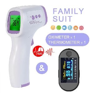 Finger Pulse Oximeter Blood Oxygen SpO2 Monitor + Forehead Infrared Thermometer
