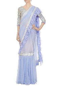 Ruffle Embroidered Saree