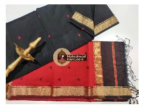 Maheshwari Black Tringle Buti Silk saree