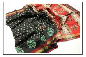 Maheshwari  Black Handblock Silk Cotton Printed Saree
