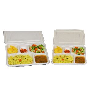 Varsya's Biodegradable 5 CP Bagasse meal trays with Lid