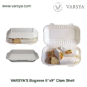 Varsya's Biodegradable disposable Bagasse Clamshell 6&amp;quot; x 9&amp;quot;