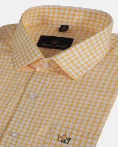 Men Yellow Checks Regular Fit Linen Shirt