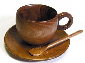 Wooden Cup & Plate Set
