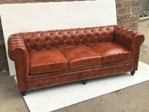 Three Seater Leather Chesterfield Sofa