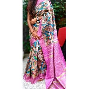 Fancy Block Printed Silk Saree