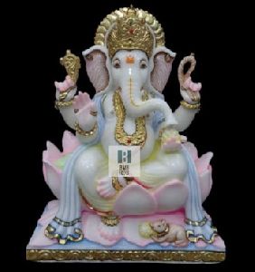Marble Ganesh Murti on Lotus