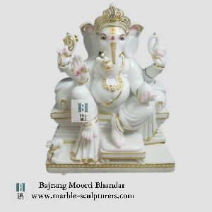 Marble Ganesha Statue with Gold work