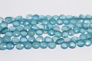 Aqua Chalcedony Micro Faceted Heart Shape Beads