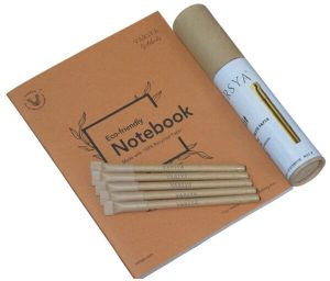 Ecofriendly Unbleached Notebook Paper Pen and Pencil 003 Combo Gift Pack - VARSYA