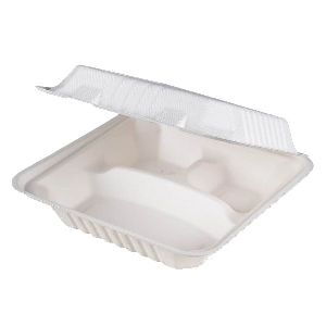 Biodegradable Bagasse 3 CP Clamshell Container with Lid - VARSYA