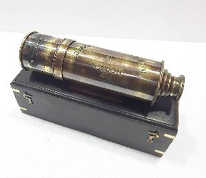 Antique Maritime 24 inches Brass London Telescope Nautical Spyglass Wooden Box