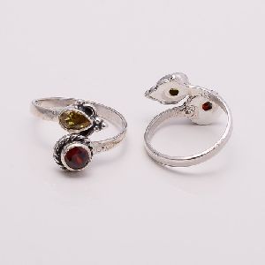 Silver Mix Stone Toe Ring