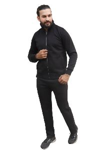 Men Solid Black Fleece Track Suit
