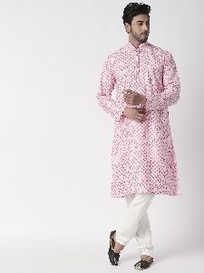 Ethnic Cotton Kurta For Men (Pink)
